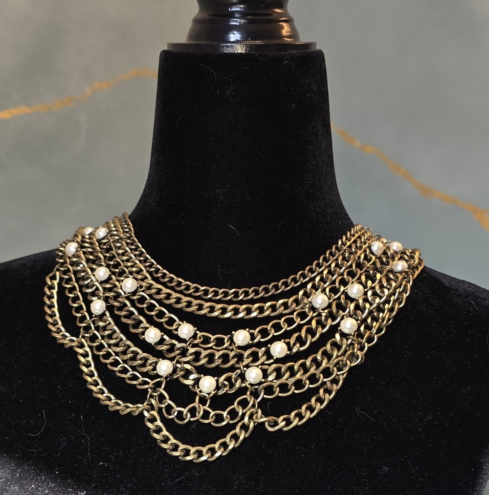Baublebar Gold Chain and Pearl Statement Bib Necklace